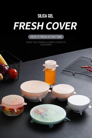 Premium Reusable Microwave/Dishwasher/Freezer Safe Silicone Stretch Lids ( PACK OF 6 )