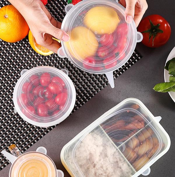Premium Reusable Microwave/Dishwasher/Freezer Safe Silicone Stretch Lids ( PACK OF 6 )