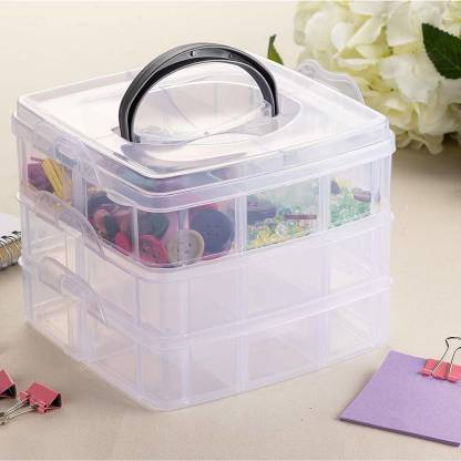 3 Layer 18 Grid Plastic Transparent Jewelry Storage Box