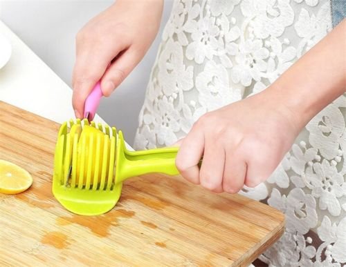 Tomato Slicer Fruits, Potato, Onion, Lemon Cutter Tool Perfect Slicer Cutting Holder