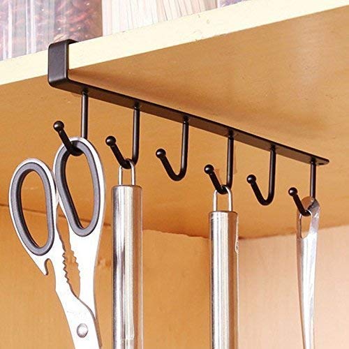 Multifunctional Door Organiser 6 Hook Hanger Under Shelf Coffee Mug Cup Holder Rack Organizer