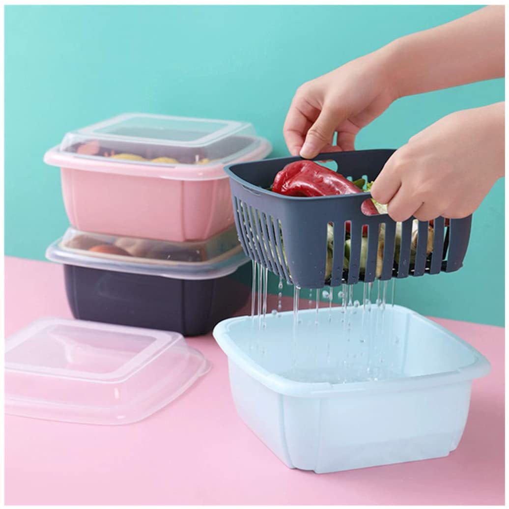 Double-Layer Refrigerator Drain Storage Basket With Lid