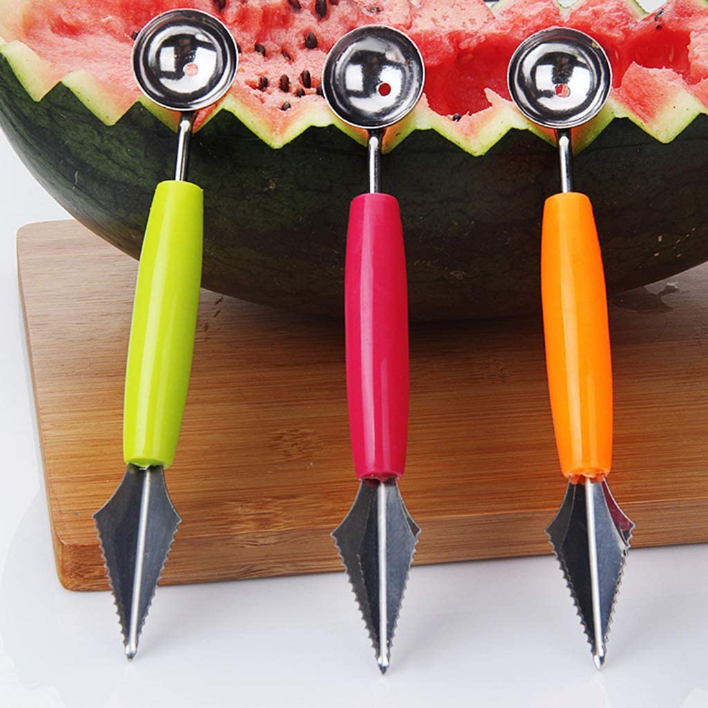 2in1 Ice Cream Dig Ball Scoop Spoon Baller DIY Assorted Cold Dishes Tool Watermelon Fruit Carving Knife