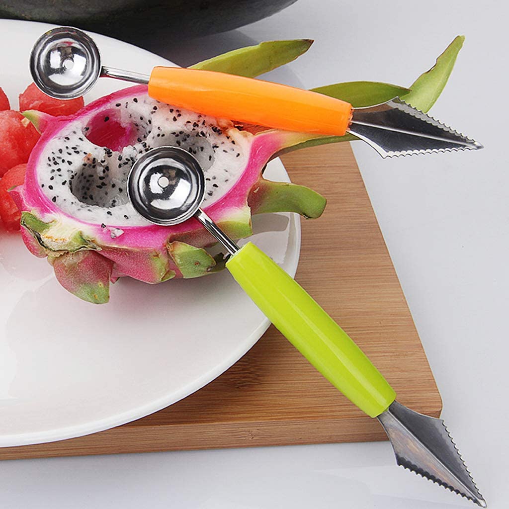 2in1 Ice Cream Dig Ball Scoop Spoon Baller DIY Assorted Cold Dishes Tool Watermelon Fruit Carving Knife
