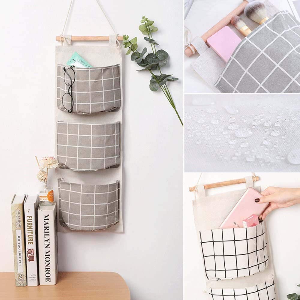 3 Pocket Cosmetic, Toys Wall Hanging Storage Bag, Bedroom, Living Room Decoration Wall Pouch