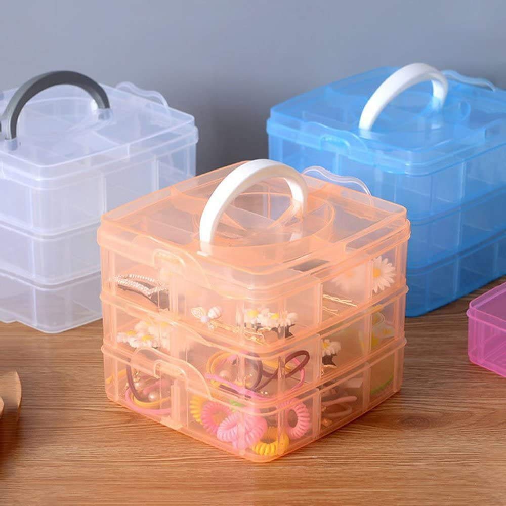 3 Layer 18 Grid Plastic Transparent Jewelry Storage Box