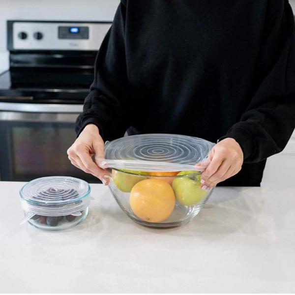 Premium Reusable Microwave/Dishwasher/Freezer Safe Silicone Stretch Lids ( PACK OF 6 )