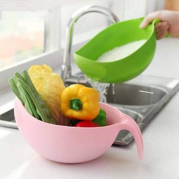 Rice Bowl Plastic Fruit Bowl Thick Drain Basket with Handle
