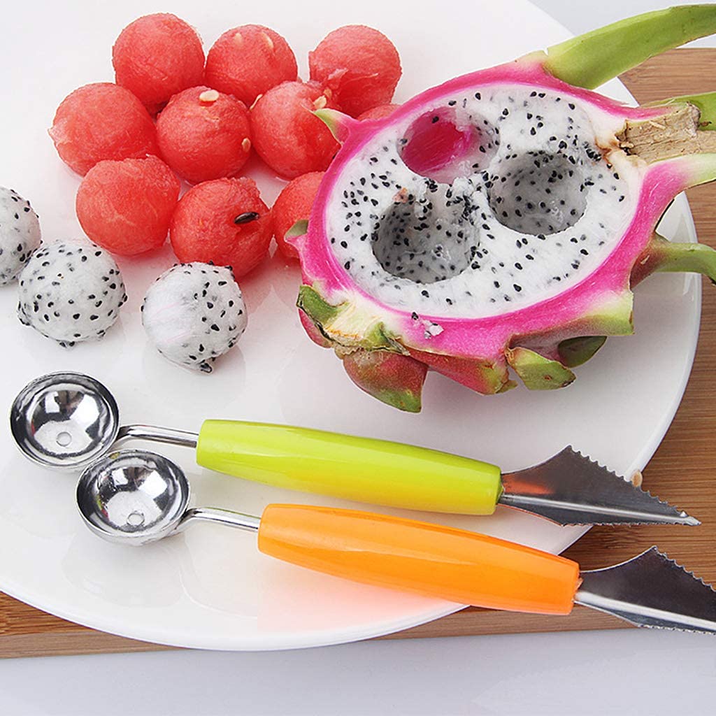 2in1 Ice Cream Dig Ball Scoop Spoon Baller DIY Assorted Cold Dishes Tool Watermelon Fruit Carving Knife