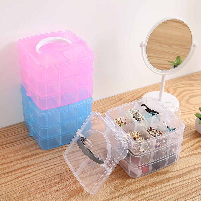3 Layer 18 Grid Plastic Transparent Jewelry Storage Box