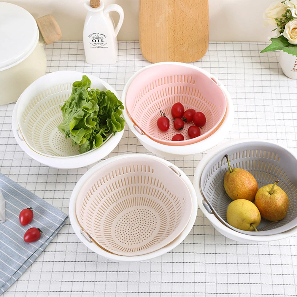 Double Drain Basket Bowl Rice Washing Kitchen Sink Strainer