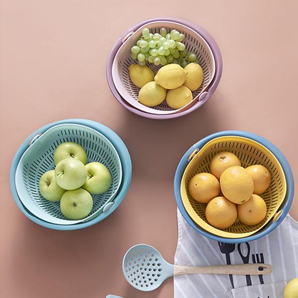Double Drain Basket Bowl Rice Washing Kitchen Sink Strainer