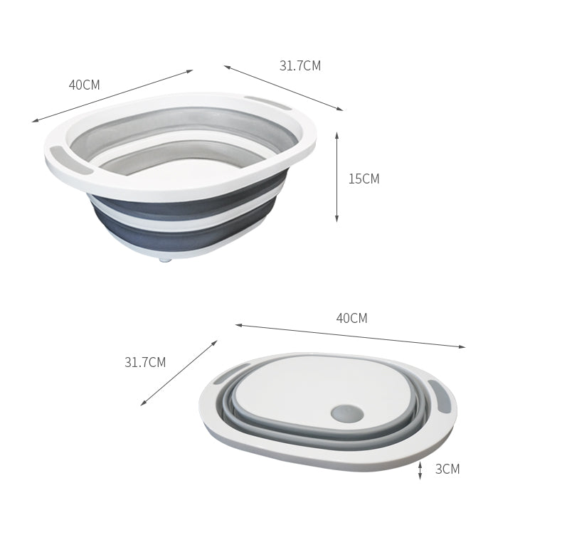 3 in 1 Multi functional Kitchen Foldable Cutting, Chopping Board, Collapsible Dish Tub