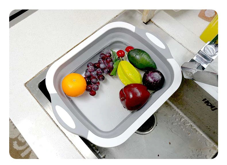 3 in 1 Multi functional Kitchen Foldable Cutting, Chopping Board, Collapsible Dish Tub