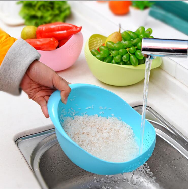 Rice Bowl Plastic Fruit Bowl Thick Drain Basket with Handle