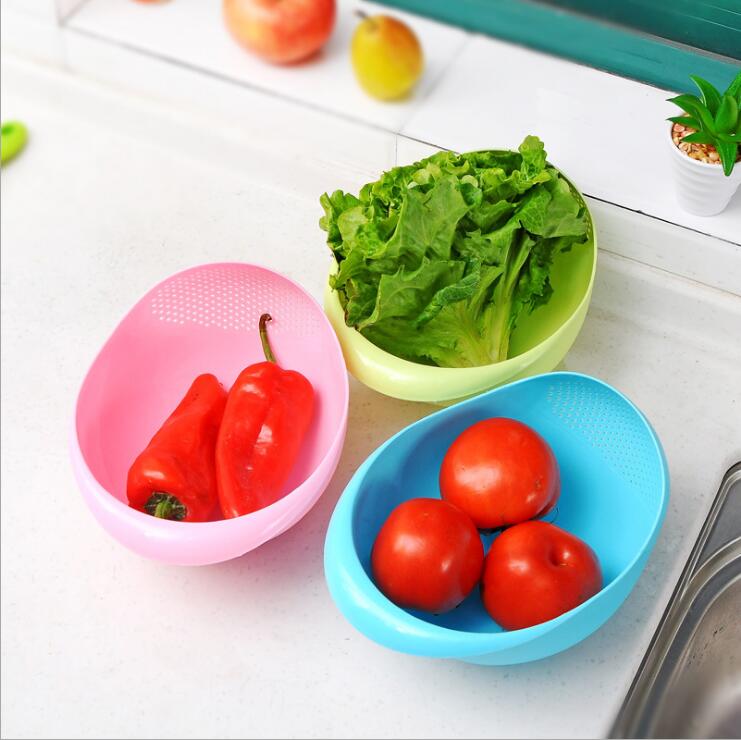 Rice Bowl Plastic Fruit Bowl Thick Drain Basket with Handle