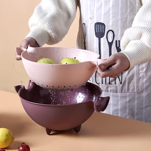Double Drain Basket Bowl Rice Washing Kitchen Sink Strainer