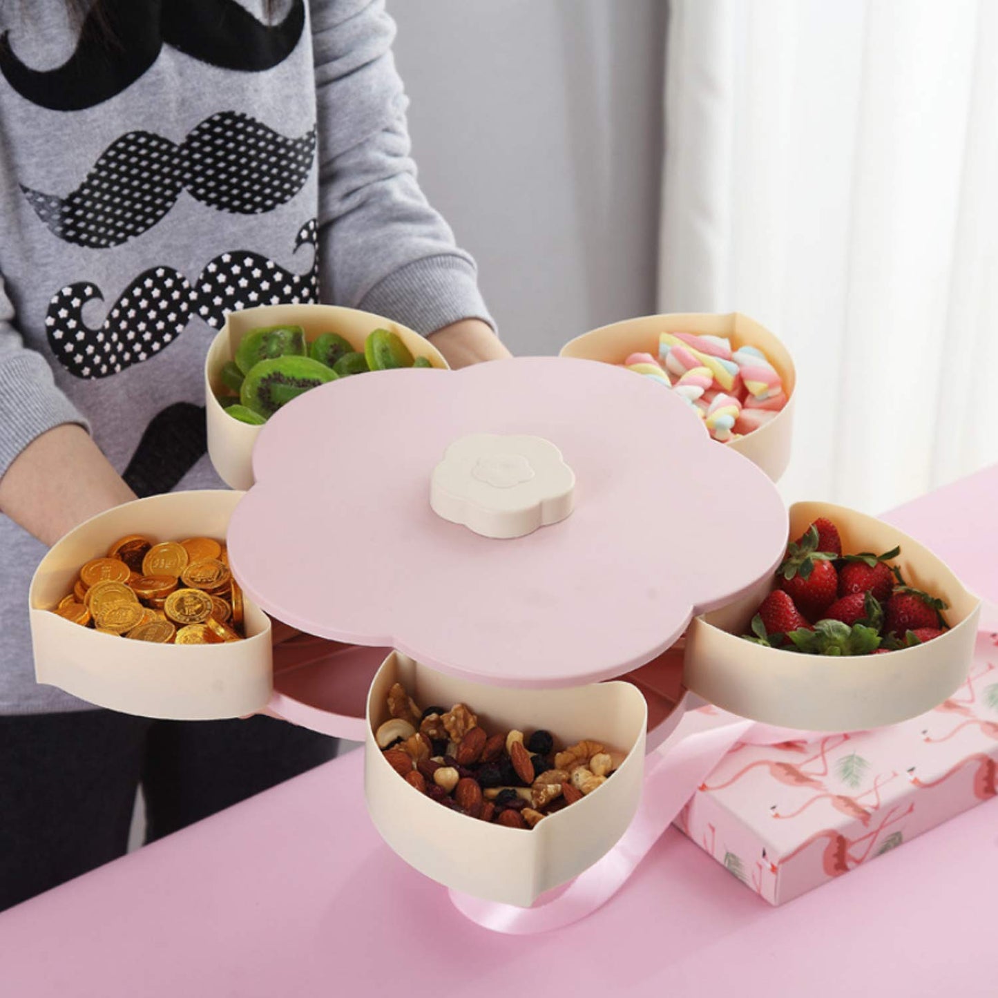 5 Compartments Flower Candy Box Serving Rotating Box for Home & Kitchen