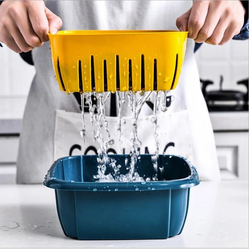 Double-Layer Refrigerator Drain Storage Basket With Lid
