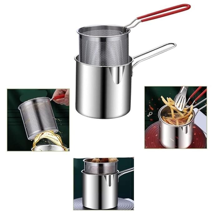 Deep Frying Pot with Strainer Basket