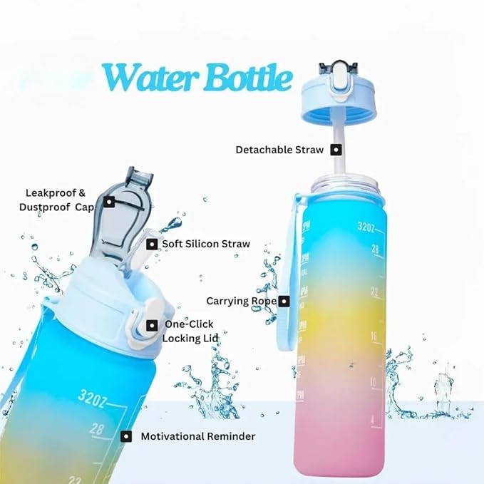 1 Liter Motivational Water Bottle with Straw & Time Marker