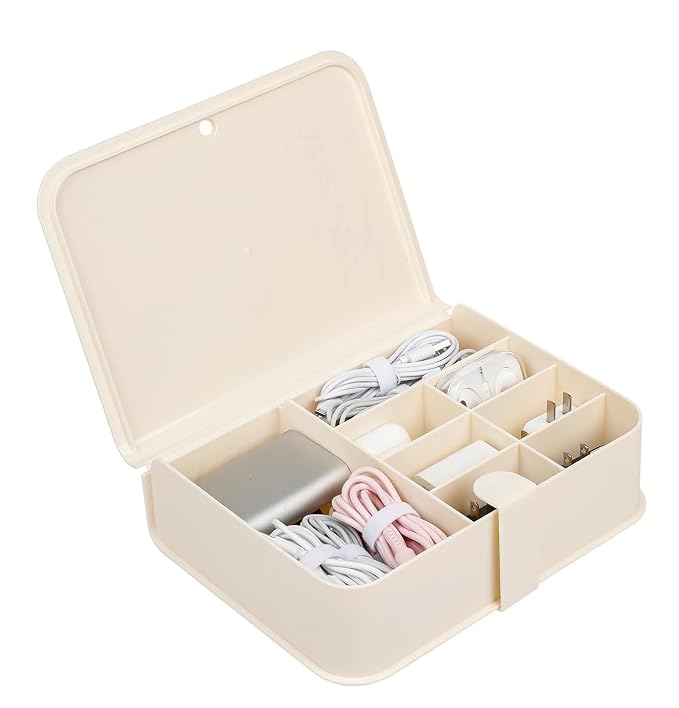 House of Quirk Plastic Cable Organizer Box with Lid and 8 Compartment