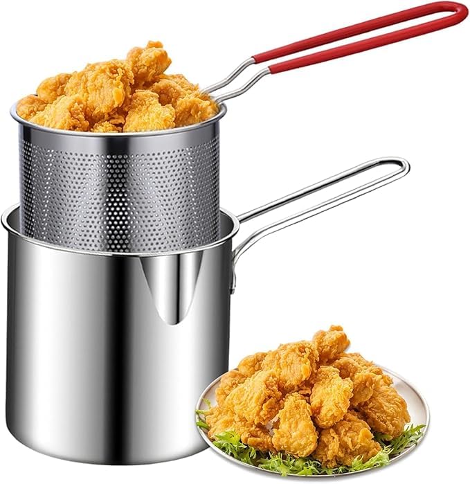 Deep Frying Pot with Strainer Basket