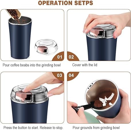 Coffee Bean Herb Grinder with Integrated Brush Spoon