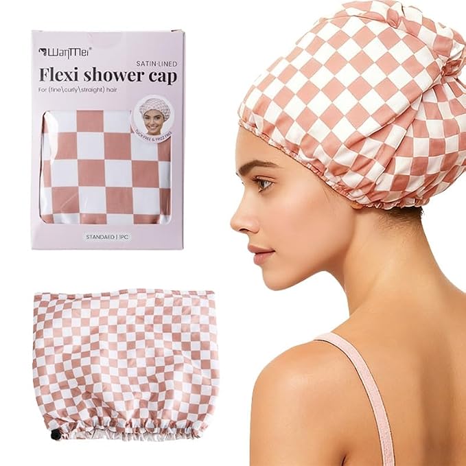 Satin-Lined Flexi Shower Cap for Women