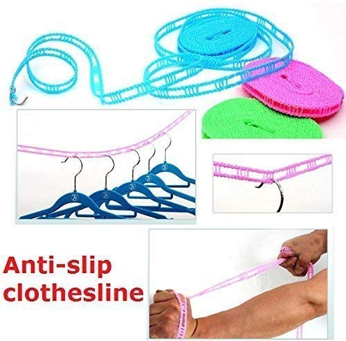 Windproof Anti-Slip Clothes Washing Line Drying Nylon Rope with Hooks
