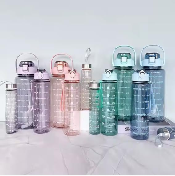 Plastic Set Of 3 Water Bottle 2000ML, 900ML, 300ML With Motivational Time Marker