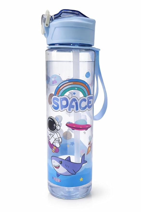 Space Themed Astronaut Kids Water Bottle with Straw