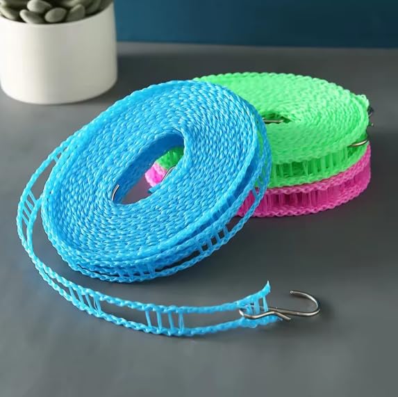Windproof Anti-Slip Clothes Washing Line Drying Nylon Rope with Hooks