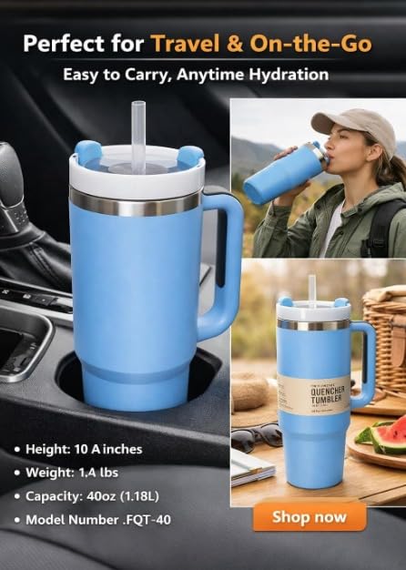 Tumbler Bottle with Lid and Straw