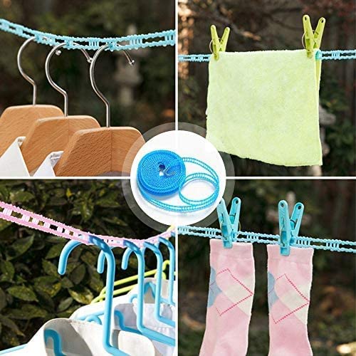 Windproof Anti-Slip Clothes Washing Line Drying Nylon Rope with Hooks