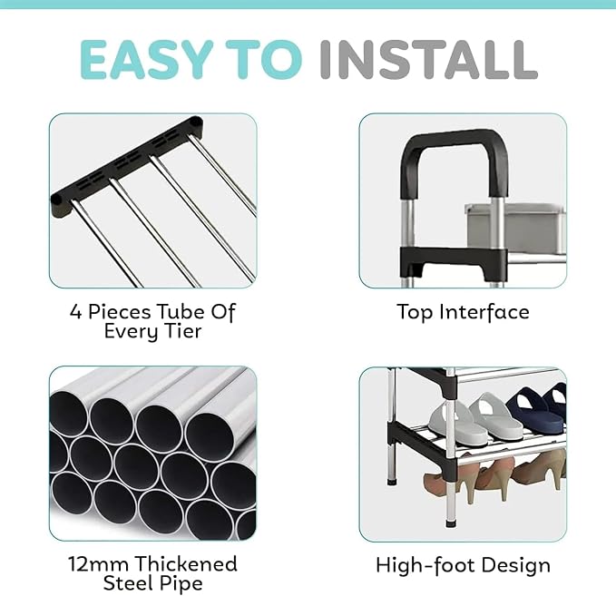 Metal Shoe Rack for Home, Adjustable & Stackable Waterproof 5-Tier Shoe Rack