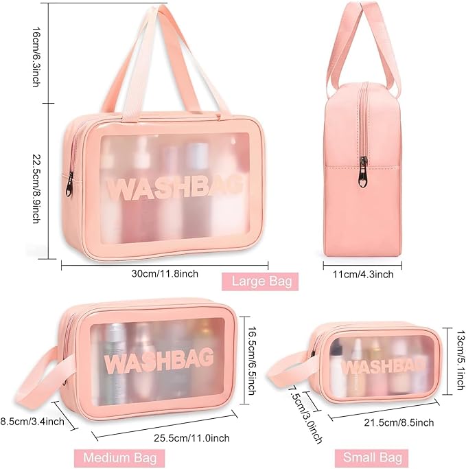 Case Carry Pouch for Women Bathroom Set of 3 (Pink)