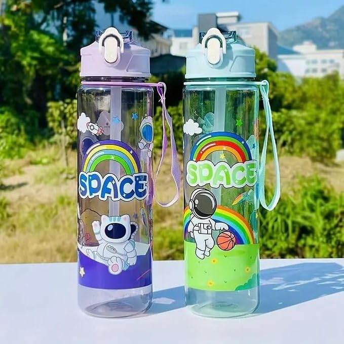 Space Themed Astronaut Kids Water Bottle with Straw