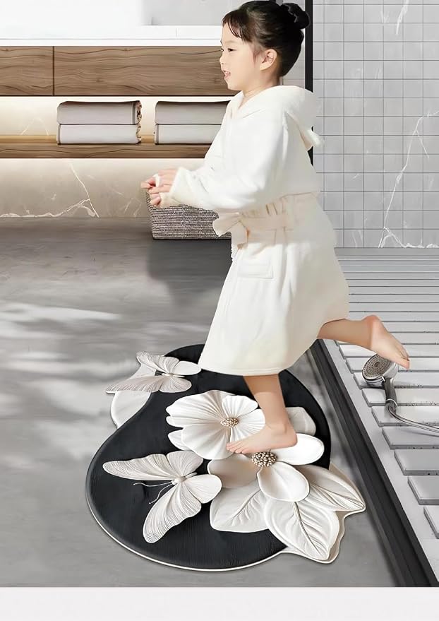 3D Floral Bath Mat with Butterfly Design