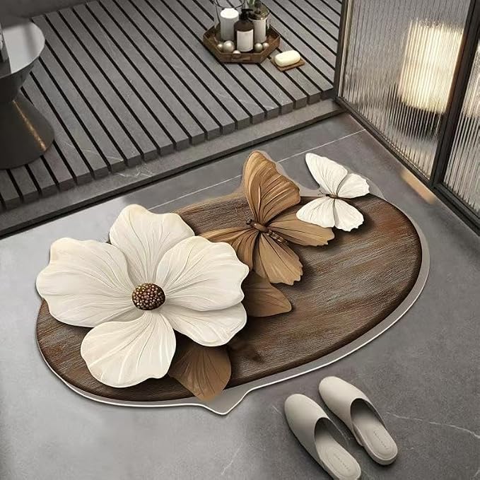 3D Floral Bath Mat with Butterfly Design