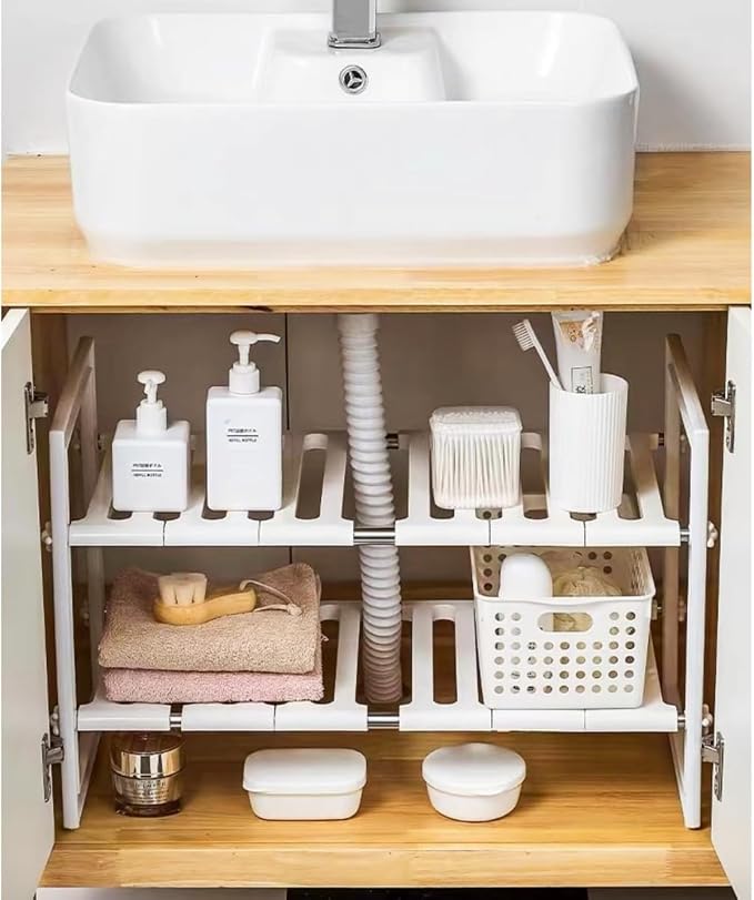 Under Sink Storage Organizer Rack, Expandable 2 Tier Holder