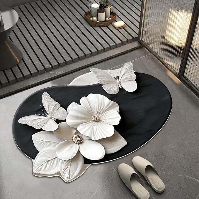 3D Floral Bath Mat with Butterfly Design