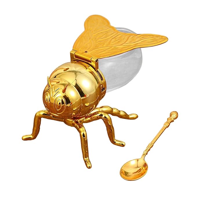 Bee Shaped Honey Jar with Spoon Condiment Pot