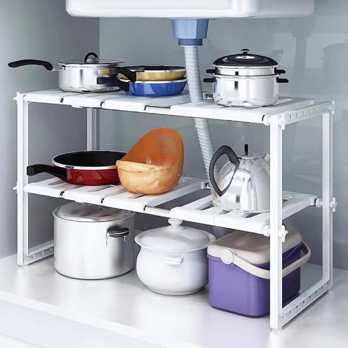 Under Sink Storage Organizer Rack, Expandable 2 Tier Holder
