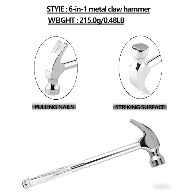 6-in-1 Metal Multifunction Hammer & Screwdriver Hand Tool Set