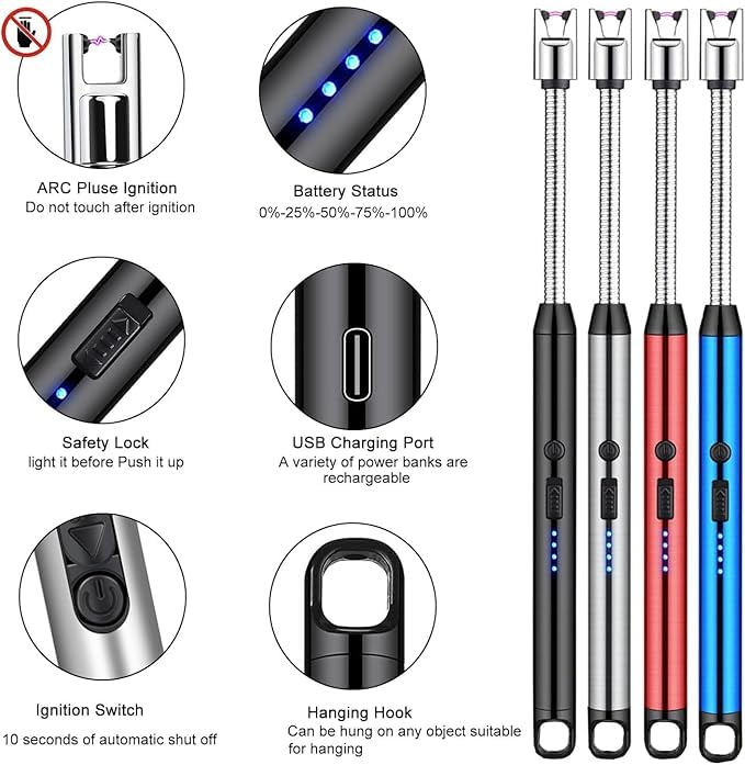 USB Type-C Flameless Windproof Candle Lighter with 360° Flexible Neck
