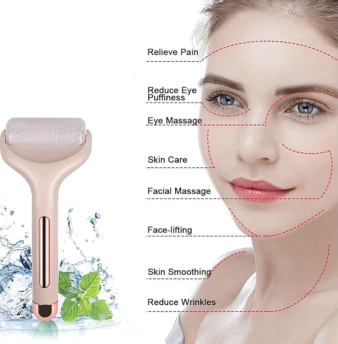 Ice Roller Face Massager Facial Skin Care Tool with Cool Gel Beads
