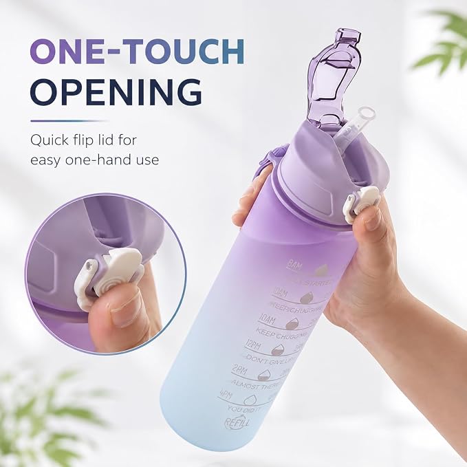 1 Liter Motivational Water Bottle with Straw & Time Marker