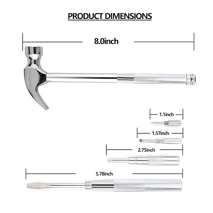 6-in-1 Metal Multifunction Hammer & Screwdriver Hand Tool Set