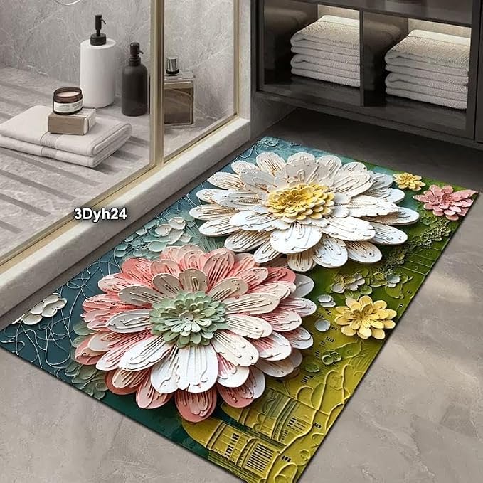Thin Fashion Washable Oval Floor Bath Mat for Bathroom